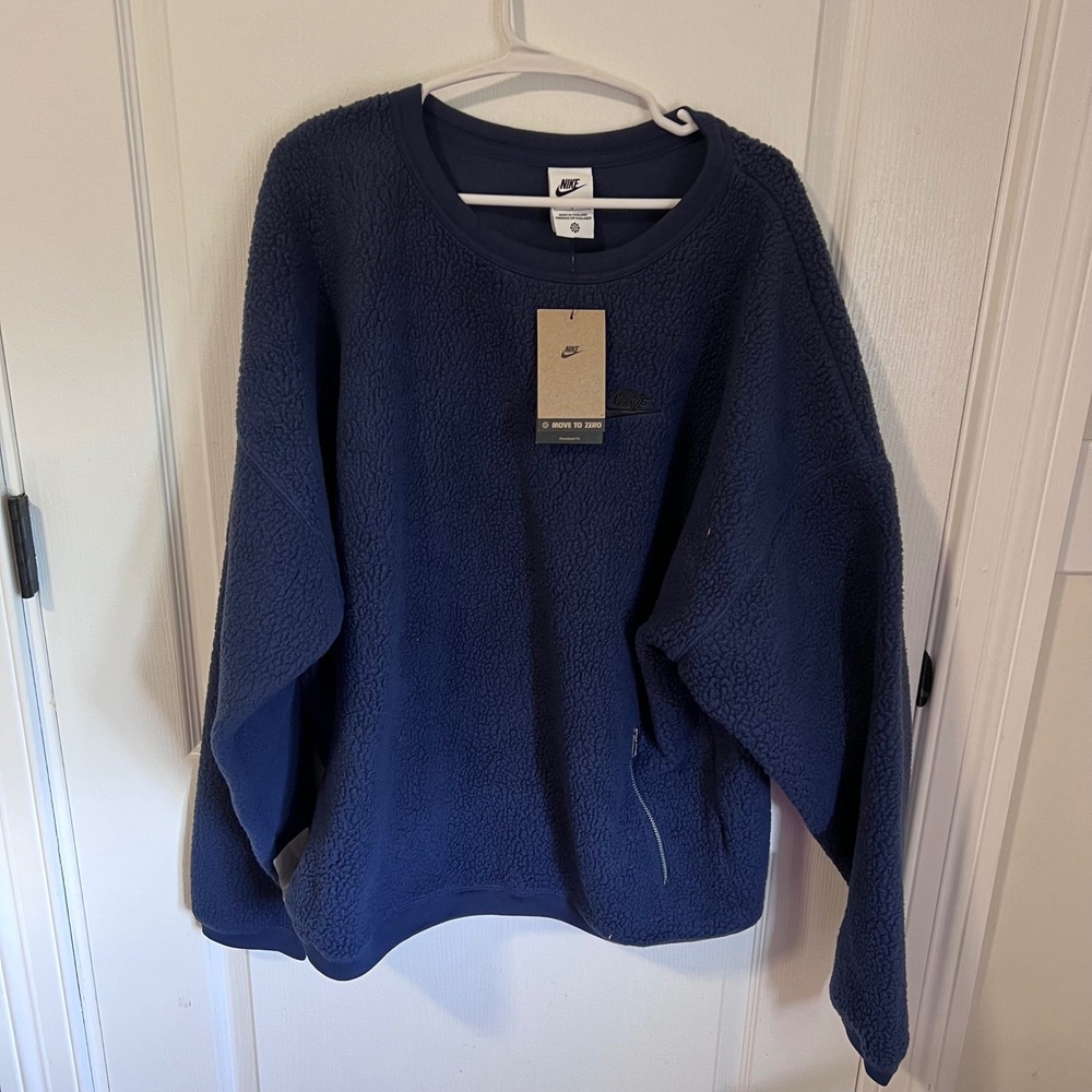 Nike Mens‎ Sherpa Fleece Crewneck Sweatshirt Midnight Navy FB8378-410 Large NWT